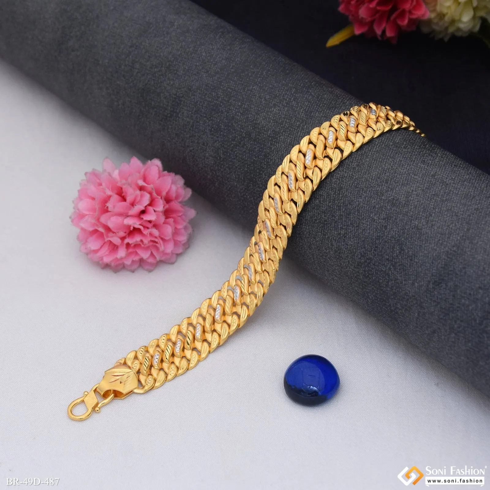 1 Gram Gold Plated Latest Design Pokal Bracelet for Men - Style D487
