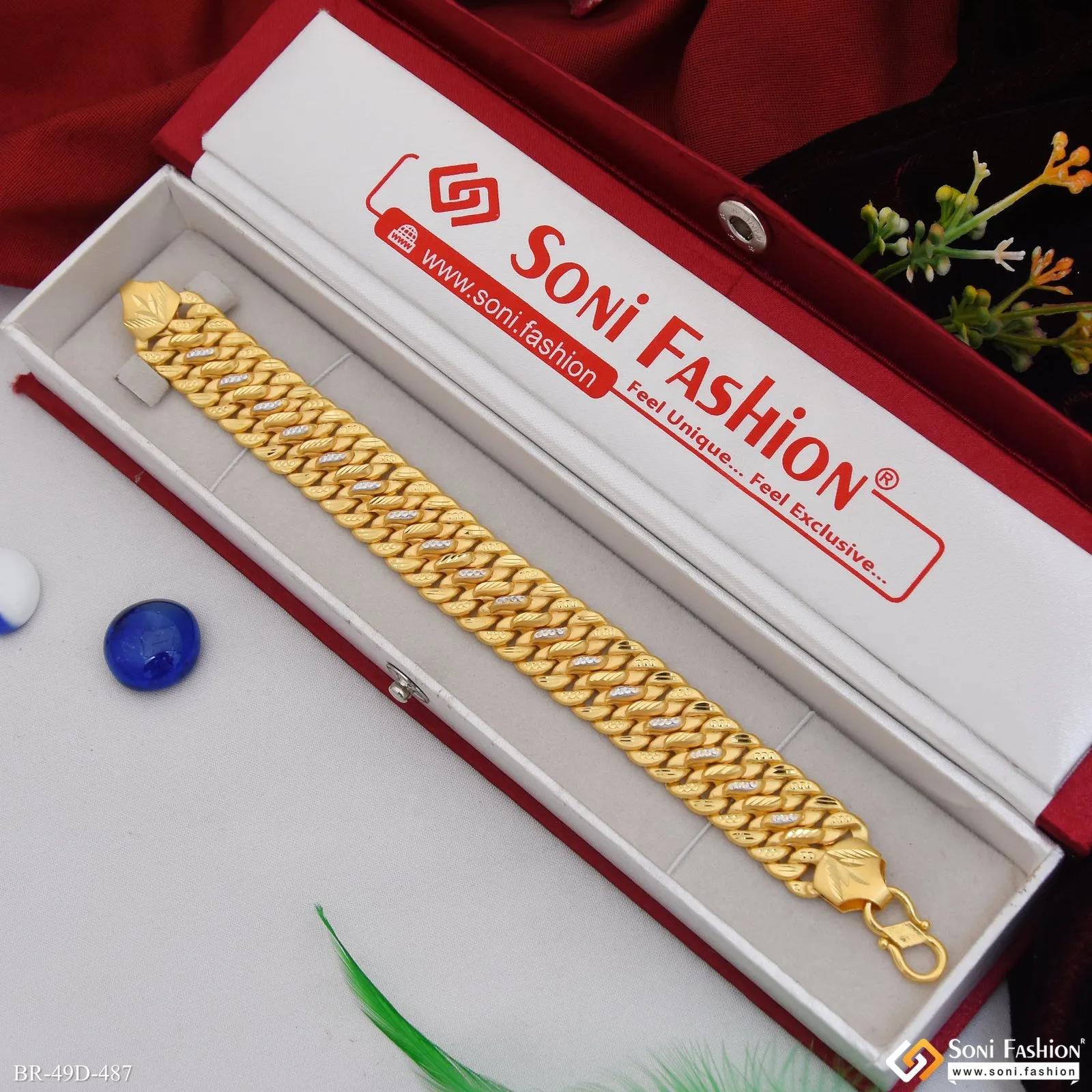 1 Gram Gold Plated Latest Design Pokal Bracelet for Men - Style D487