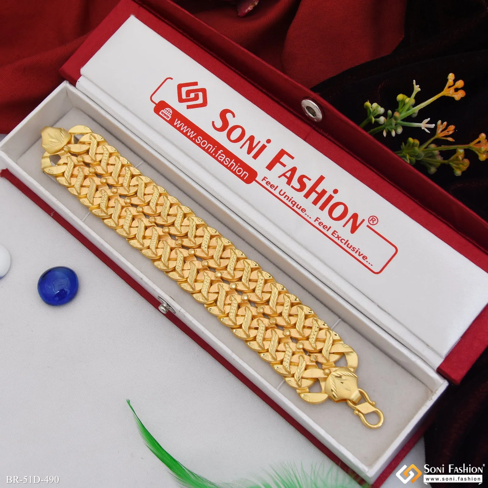 1 Gram Gold Plated Latest Design Pokal Bracelet for Men - Style D490