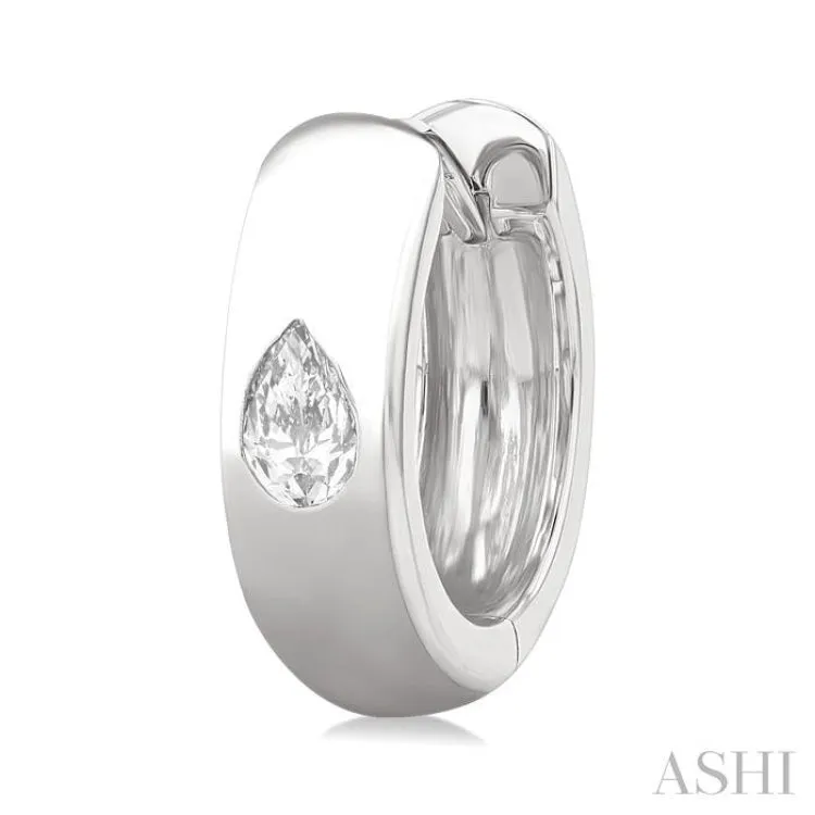 1/4 ctw Bezel Set Pear Cut Diamond Fashion Huggie Earrings in 14K White Gold