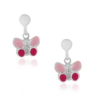 925 Sterling Silver Pink Enamel Butterfly Girls Dangle Drop Earrings