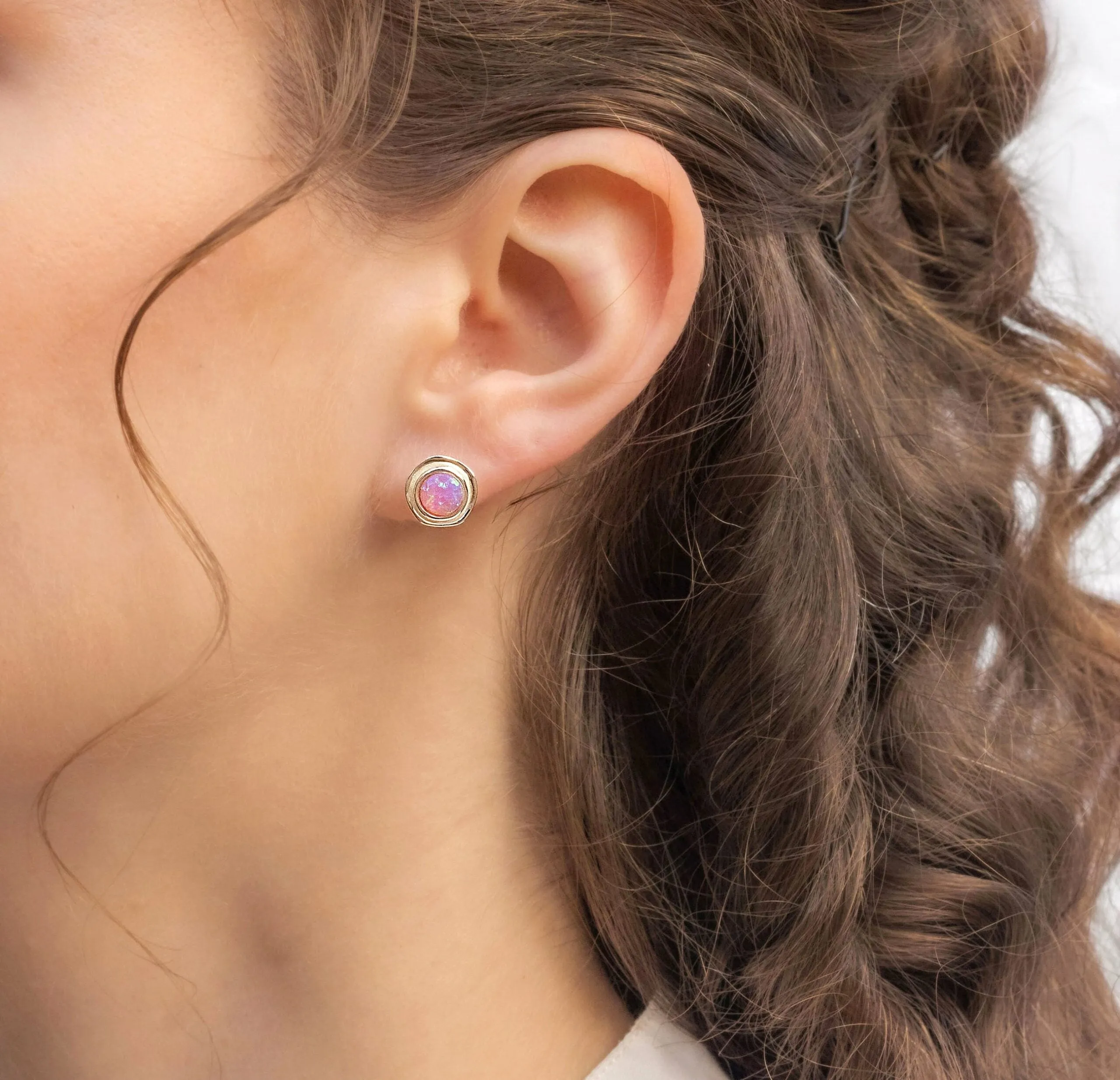 Banyan Waved Oxidized Silver Stud Earrings with Hints of Pink Opal