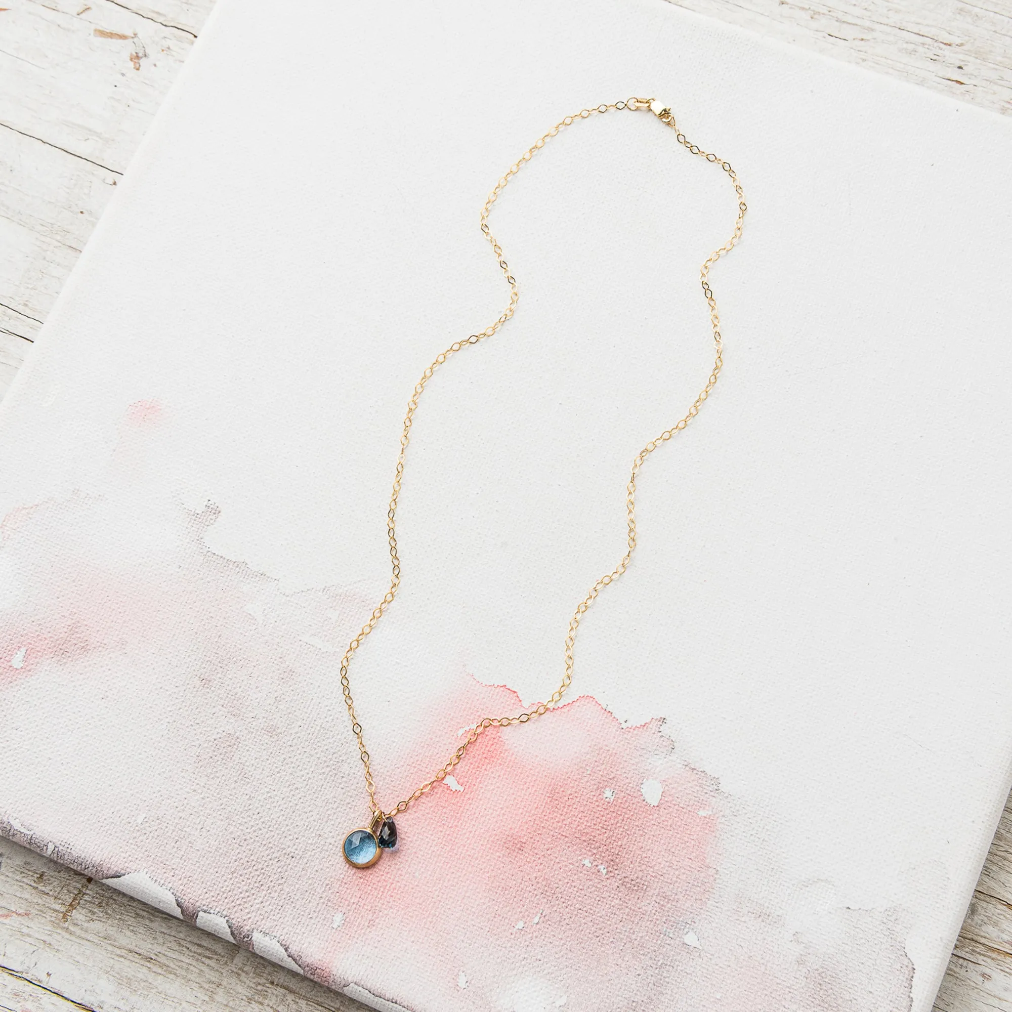 Blue Topaz Necklace on Rhombus Chain in 14k Gold
