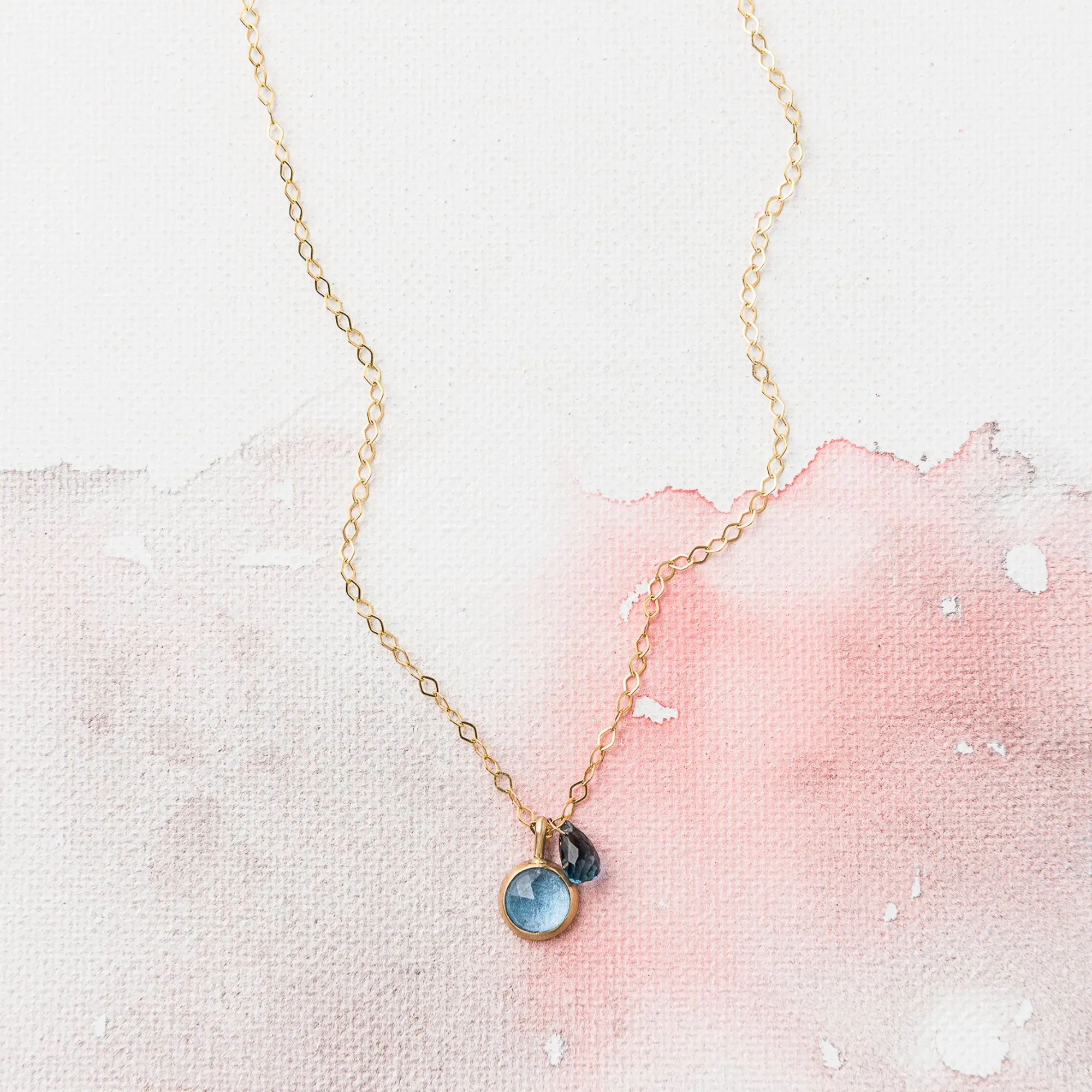 Blue Topaz Necklace on Rhombus Chain in 14k Gold