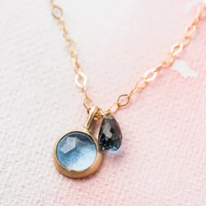 Blue Topaz Necklace on Rhombus Chain in 14k Gold