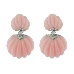 Carved Pink Opal & Diamond Deco Earrings