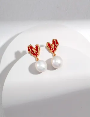 Crimson Kiss Pearl Earrings