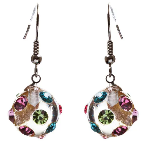 Crystal Studs Earrings Linear Drop Lucite Ball Multi