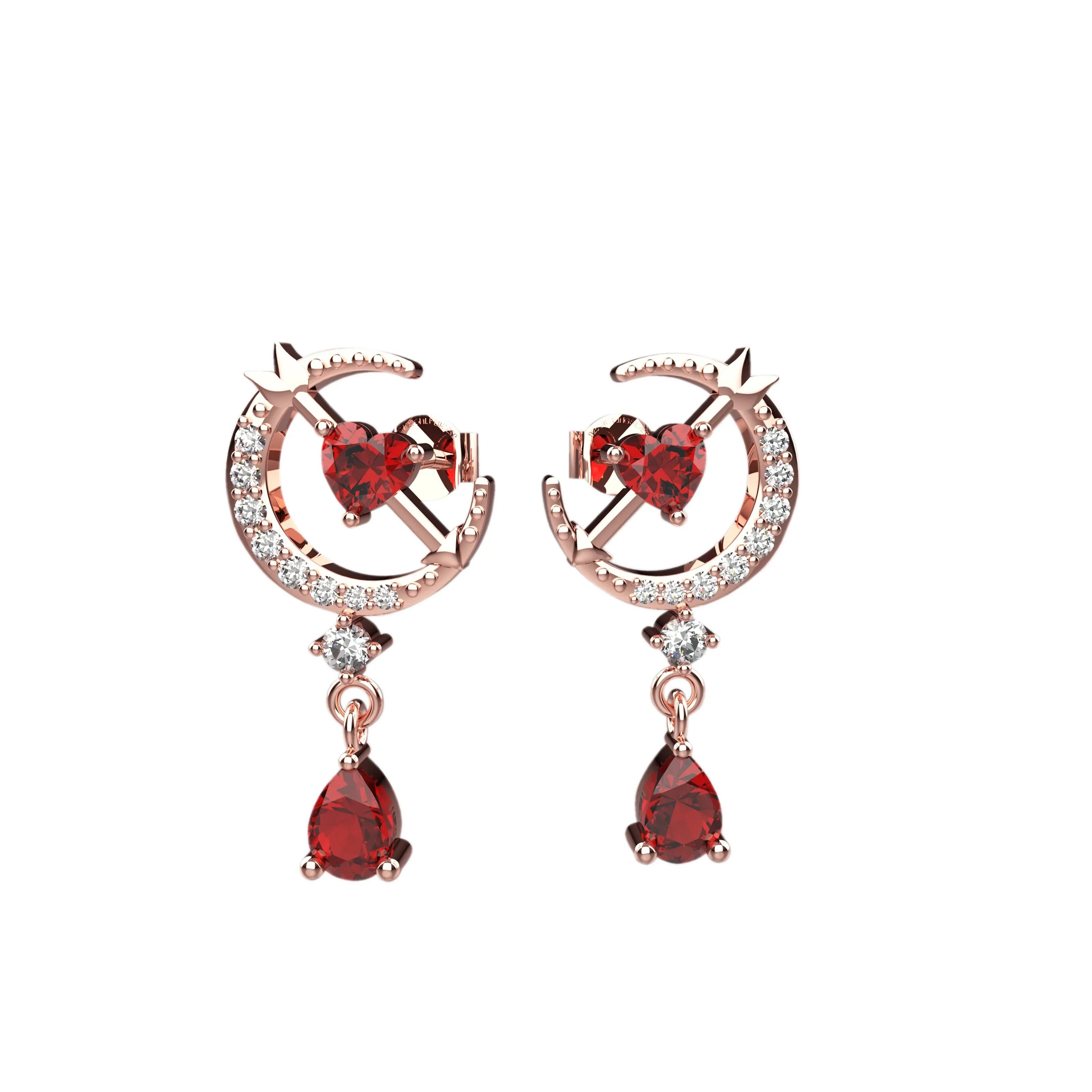 Dangling Ear Studs Garnet gems