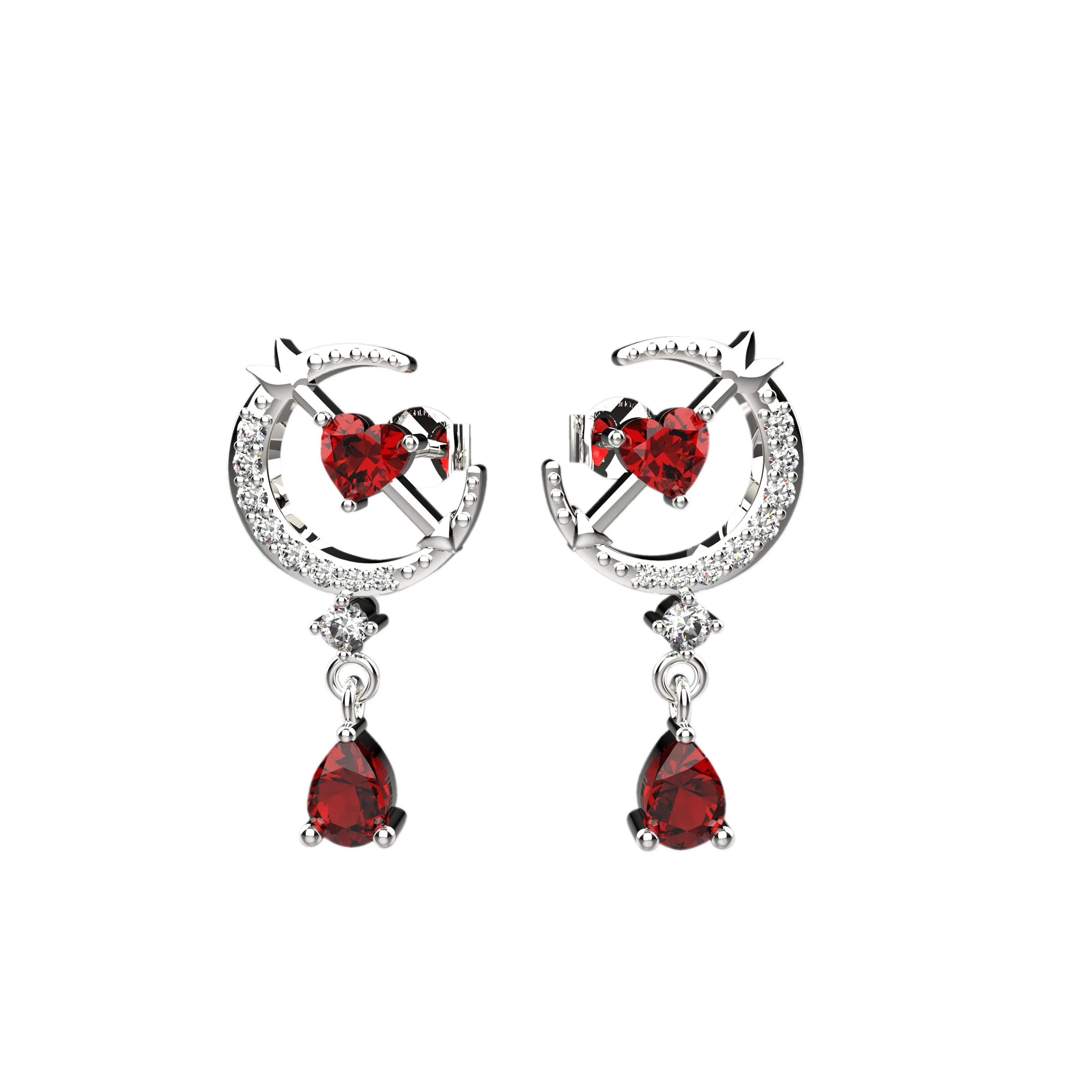 Dangling Ear Studs Garnet gems