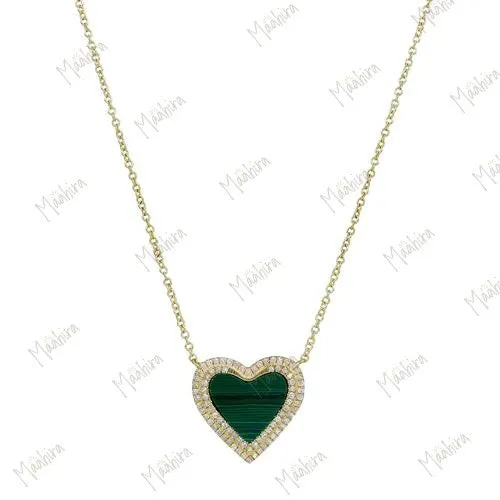 Diamond Black Onyx Heart Necklace 15x16mm