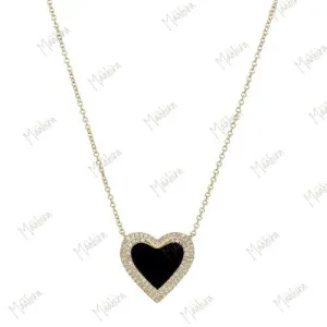 Diamond Black Onyx Heart Necklace 15x16mm