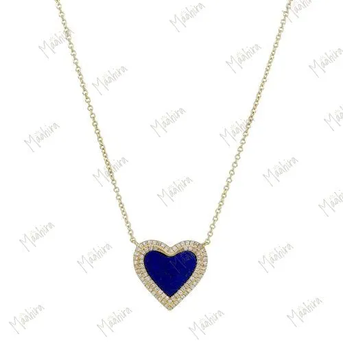 Diamond Black Onyx Heart Necklace 15x16mm