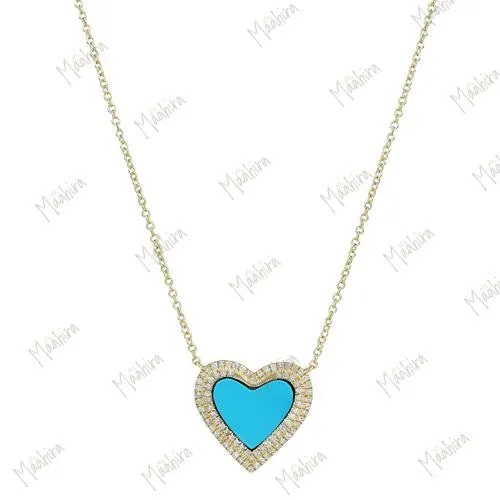 Diamond Black Onyx Heart Necklace 15x16mm
