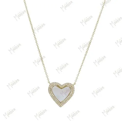 Diamond Black Onyx Heart Necklace 15x16mm