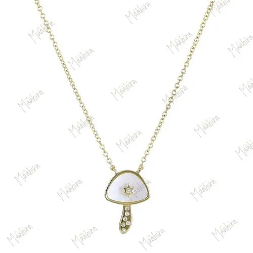 Diamond Black Onyx Mushroom Necklace 10.20x14.20mm