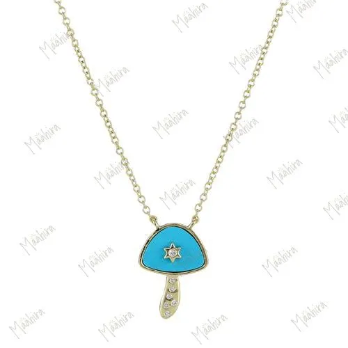 Diamond Black Onyx Mushroom Necklace 10.20x14.20mm