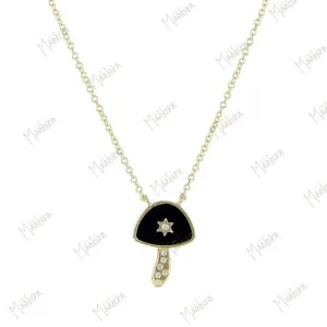 Diamond Black Onyx Mushroom Necklace 10.20x14.20mm