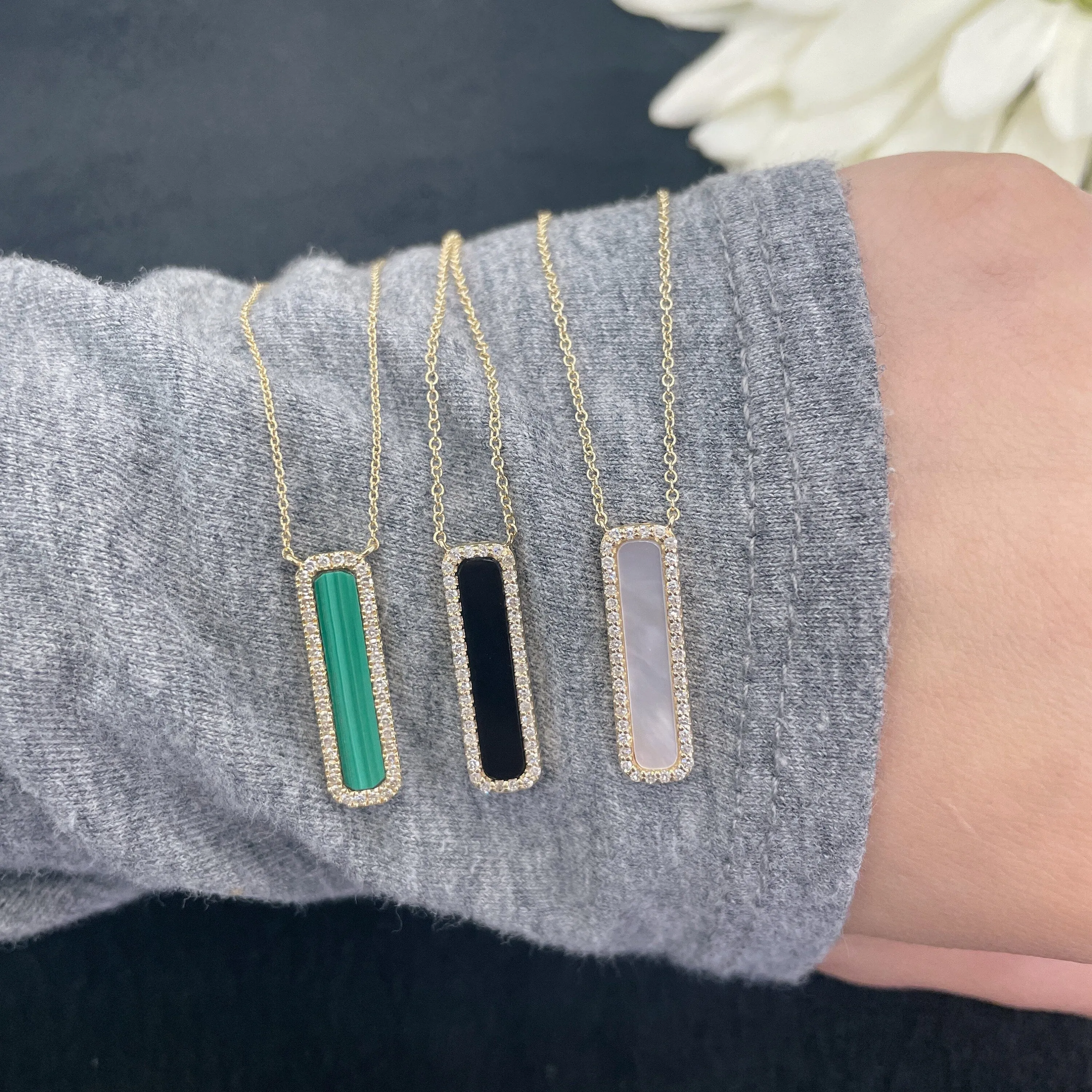Diamond Black Onyx Vertical Bar Necklace