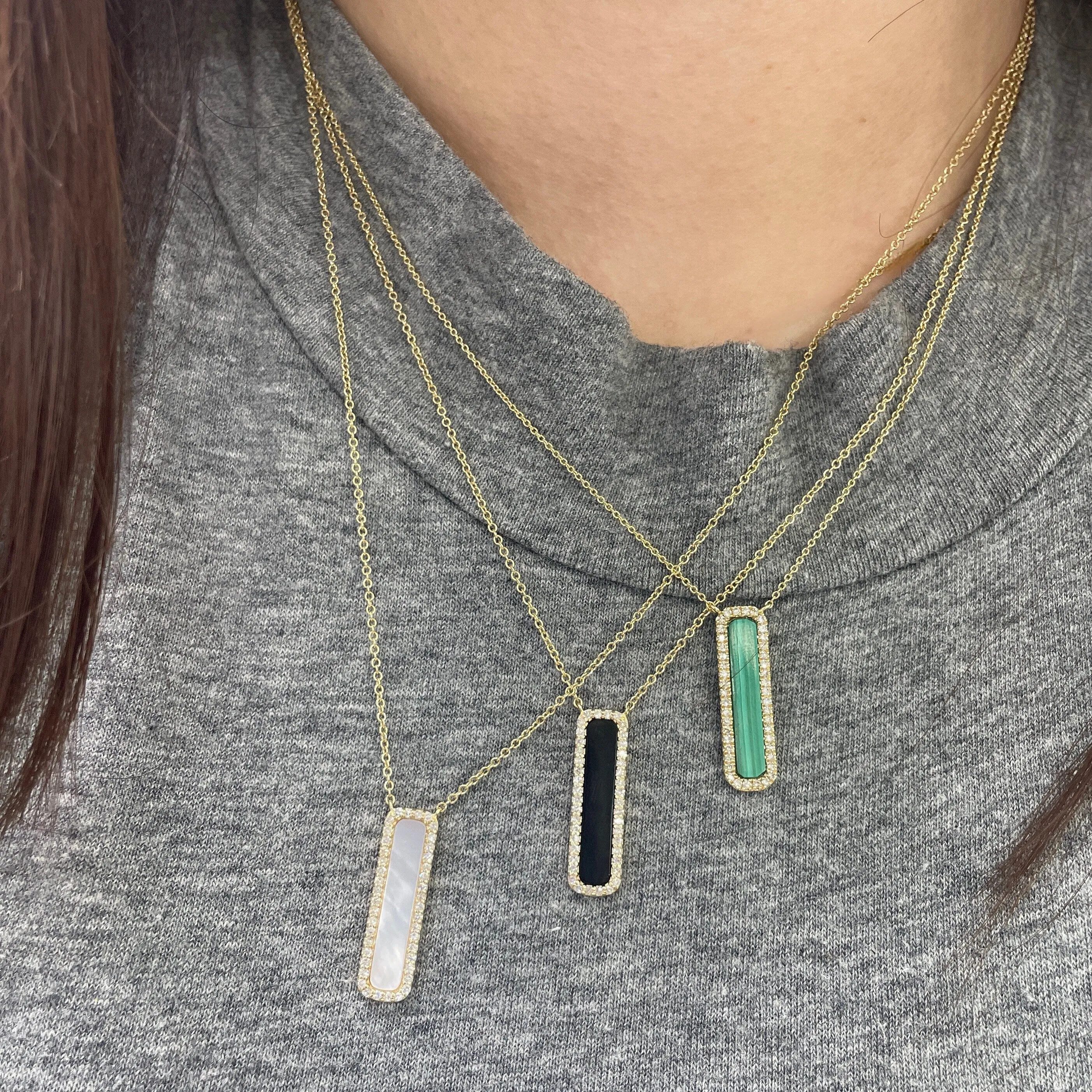 Diamond Black Onyx Vertical Bar Necklace