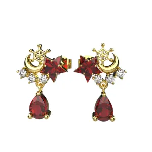Garnet Gems With Dangle Moon Ear Studs