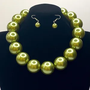 Large Pearl Necklace Set Olive Green