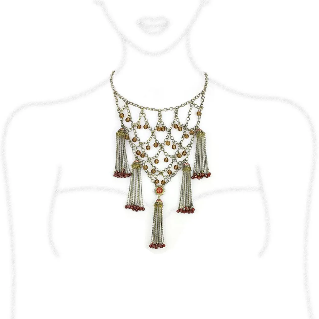 LO4213 - Antique Copper Brass Necklace with Synthetic Onyx in Red Series