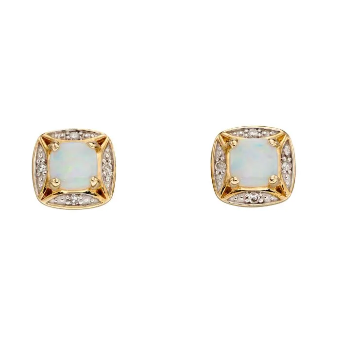 Milena 9ct Yellow Gold Opal & Diamond Earrings