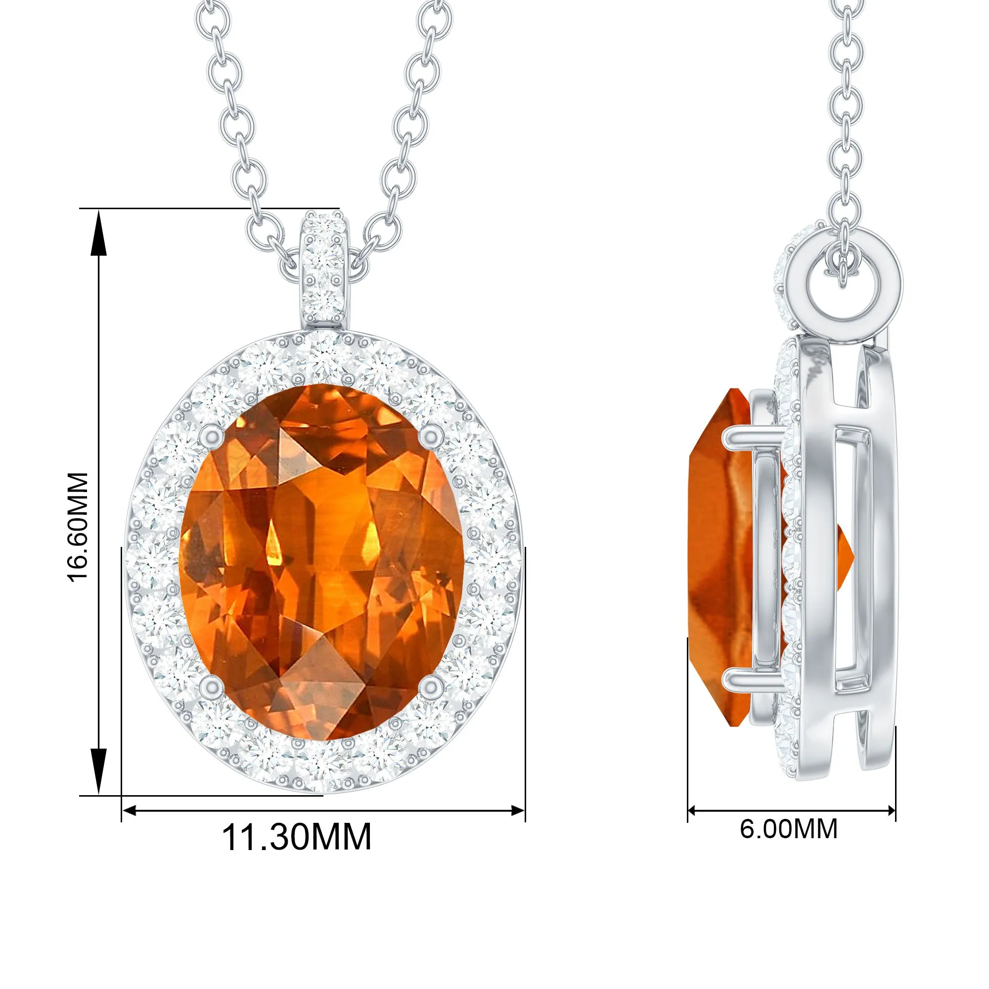 Oval Created Orange Sapphire and Diamond Halo Pendant