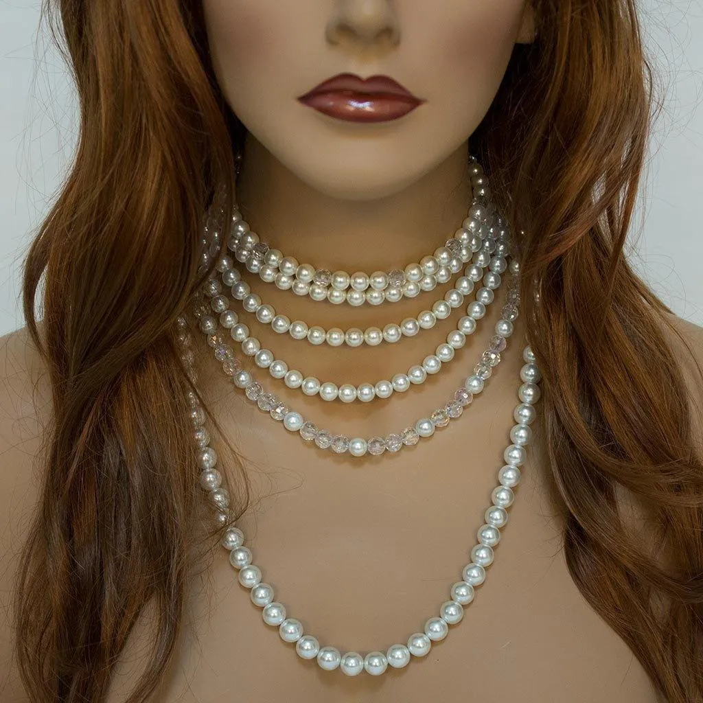 Pearl Crystal Multi Strand Bridal Statement Necklace