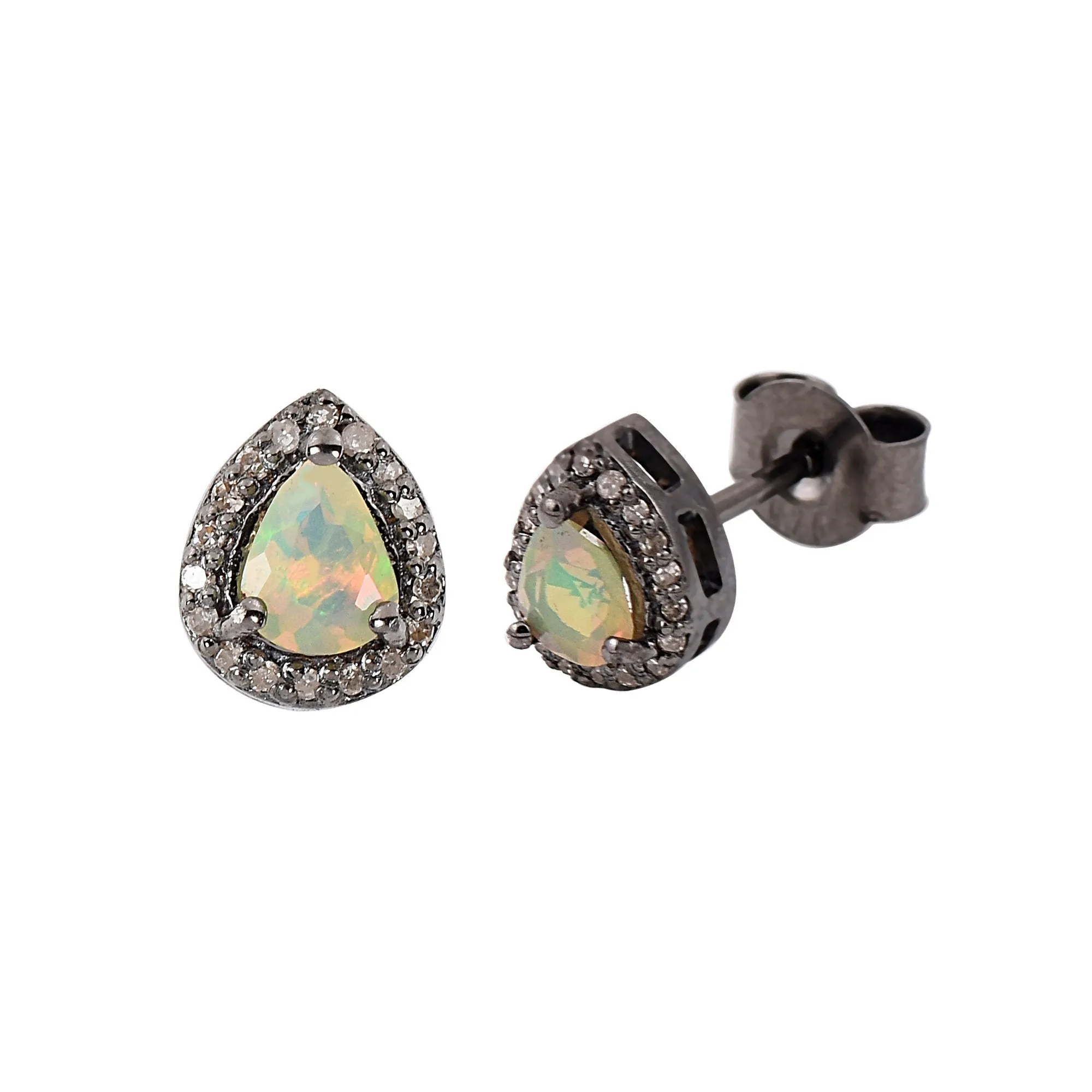 Pears Opal Halo Studs Earrings With Diamonds