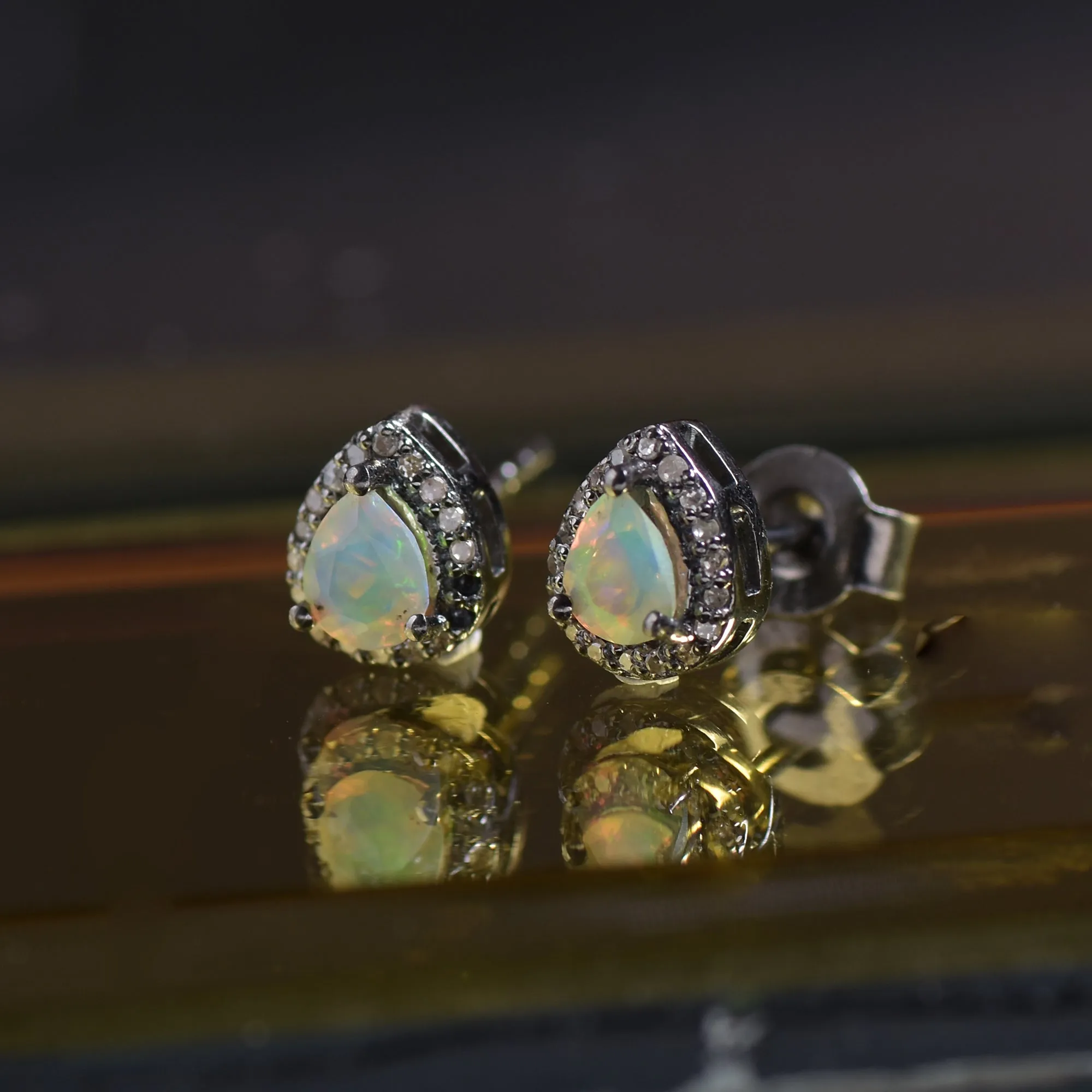 Pears Opal Halo Studs Earrings With Diamonds