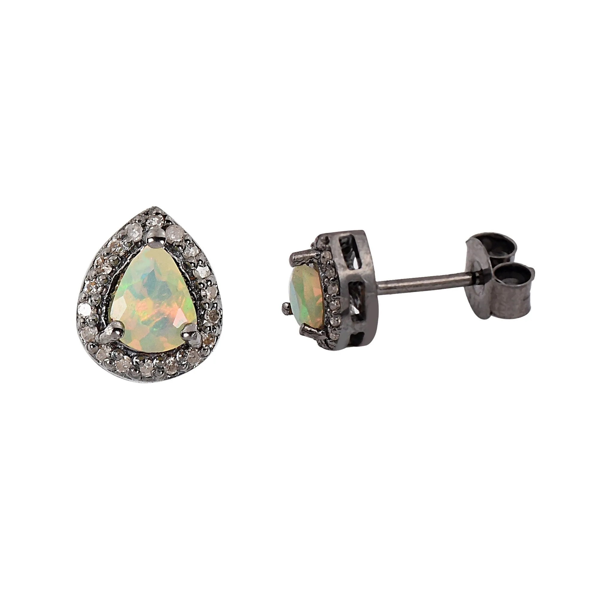 Pears Opal Halo Studs Earrings With Diamonds