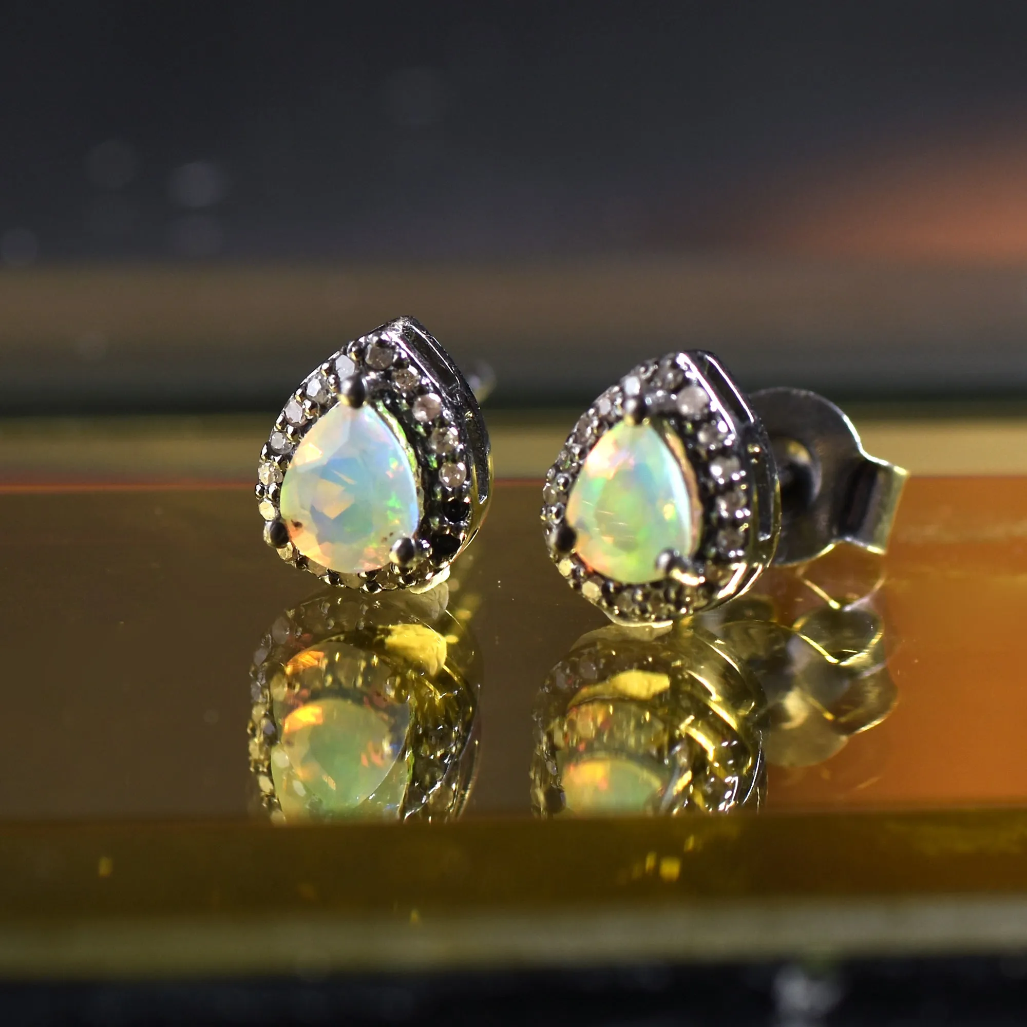 Pears Opal Halo Studs Earrings With Diamonds