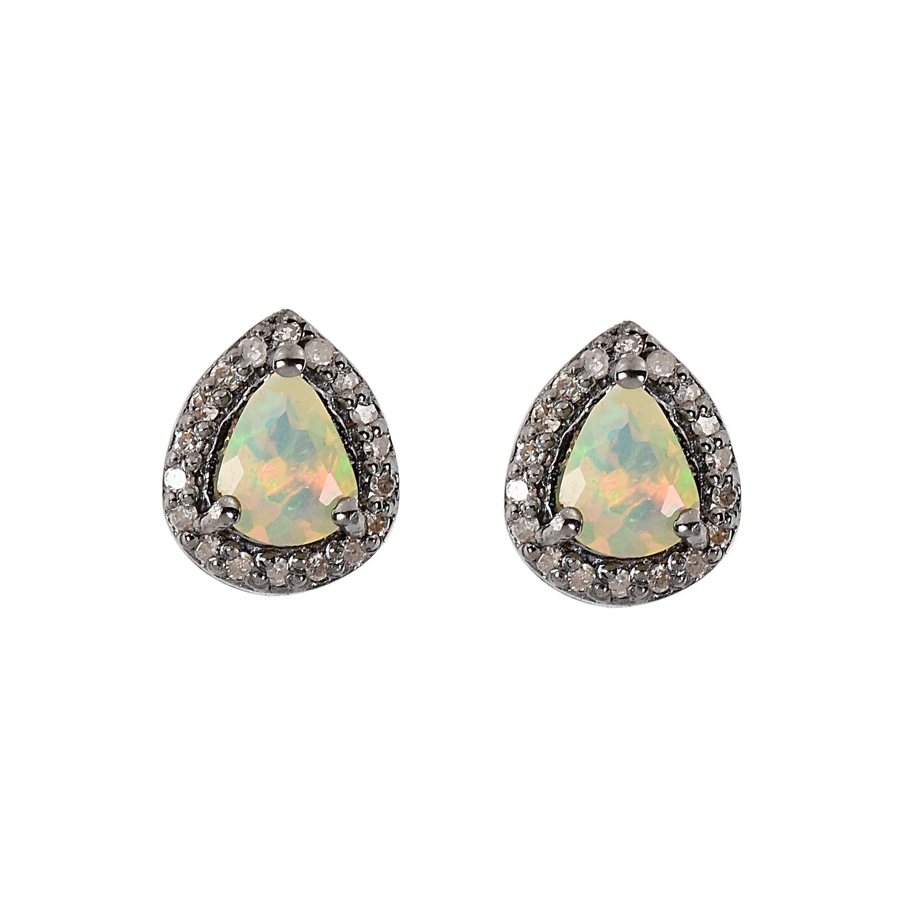Pears Opal Halo Studs Earrings With Diamonds