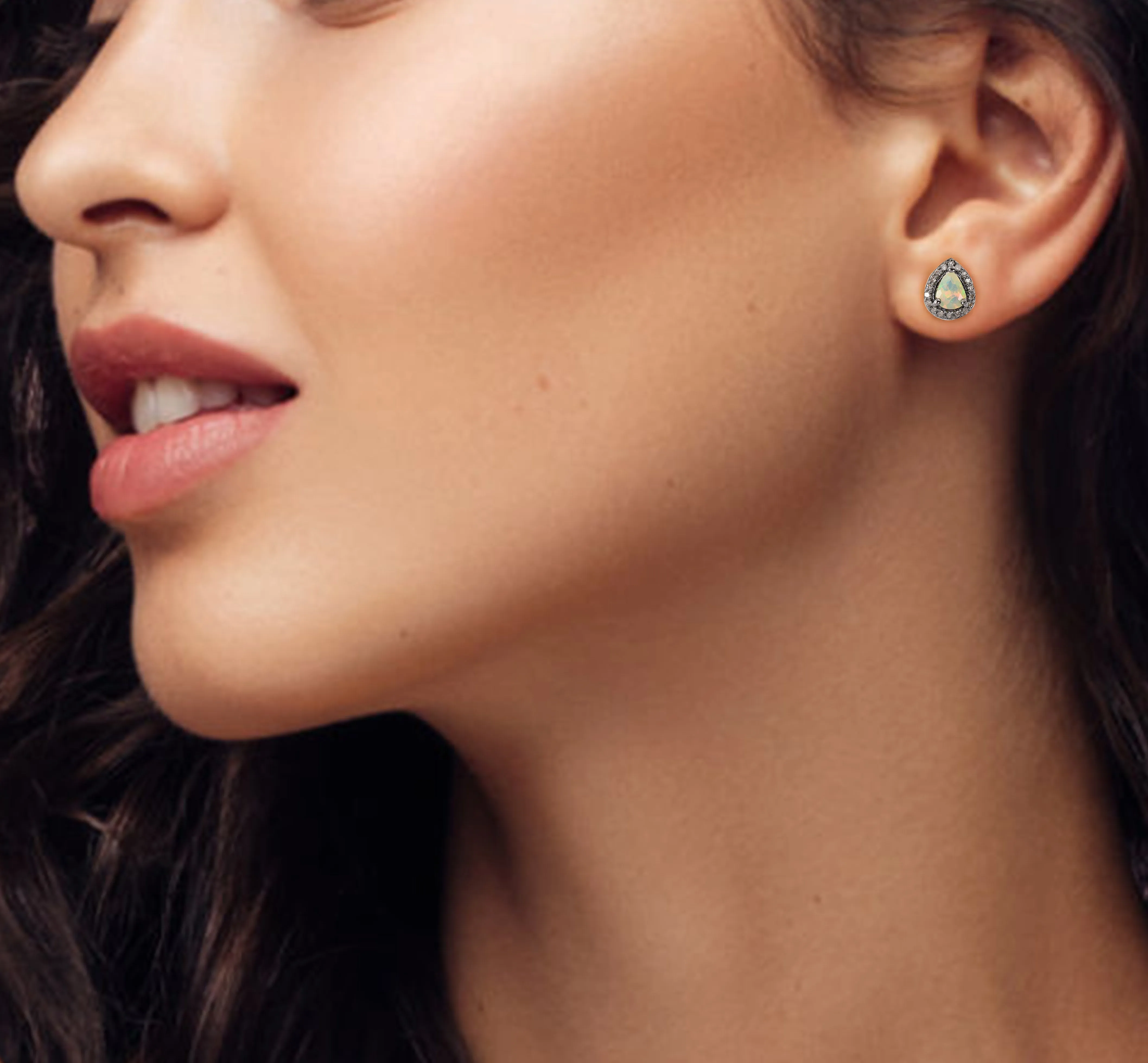 Pears Opal Halo Studs Earrings With Diamonds