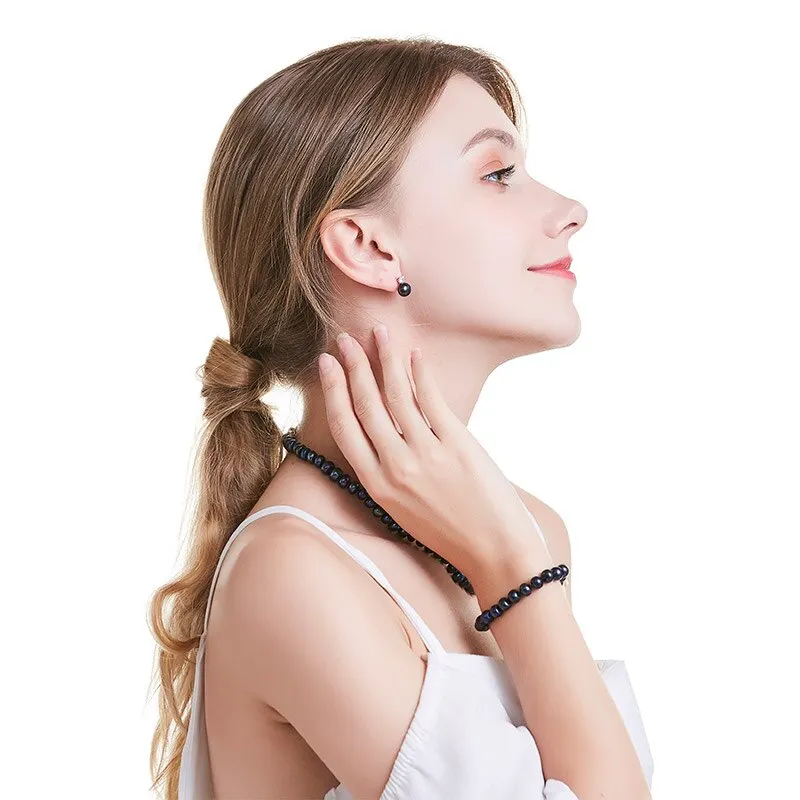 Punk Black freshwater Pearl Stud Earrings