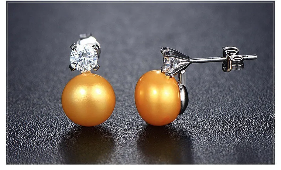 Punk Black freshwater Pearl Stud Earrings