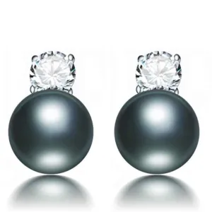 Punk Black freshwater Pearl Stud Earrings