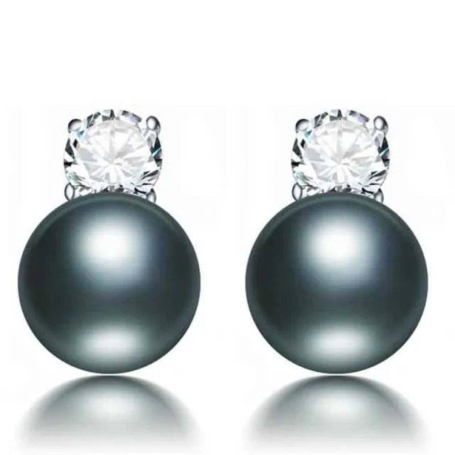 Punk Black freshwater Pearl Stud Earrings