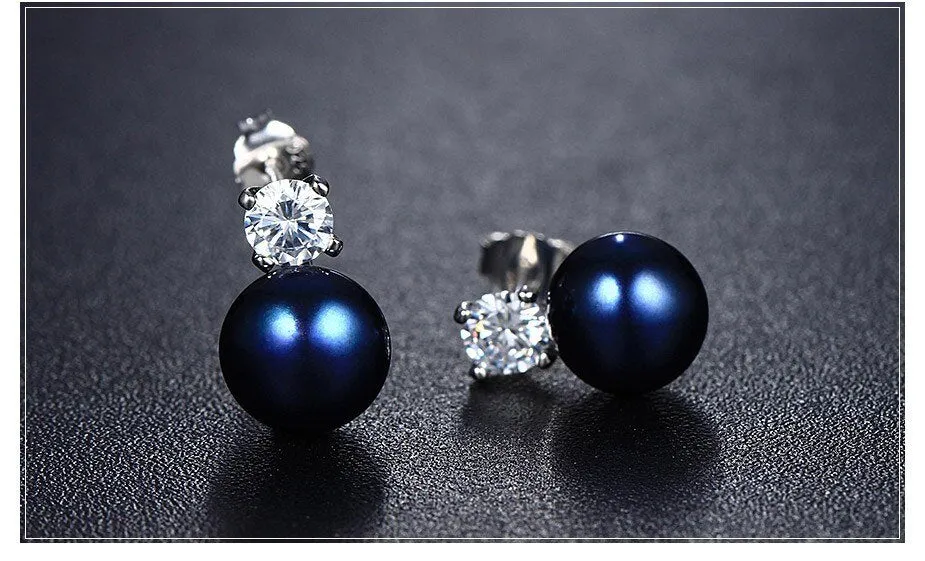 Punk Black freshwater Pearl Stud Earrings