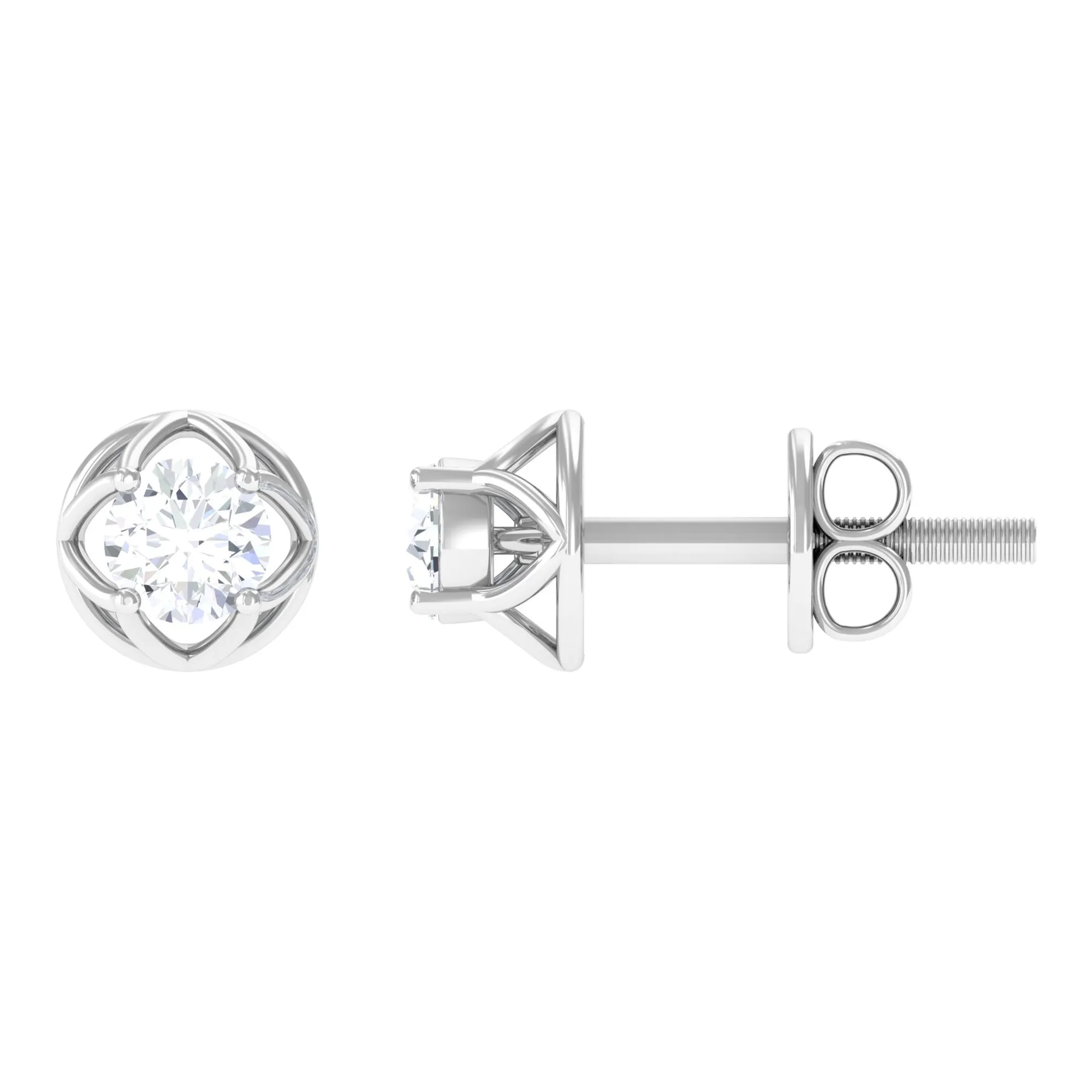 Round Diamond Solitaire Stud Earrings with Screw Back