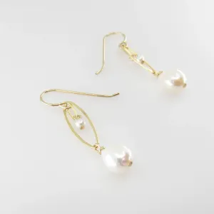 Small Marquis Link Earrings with Baby Baroque Pearl Drops