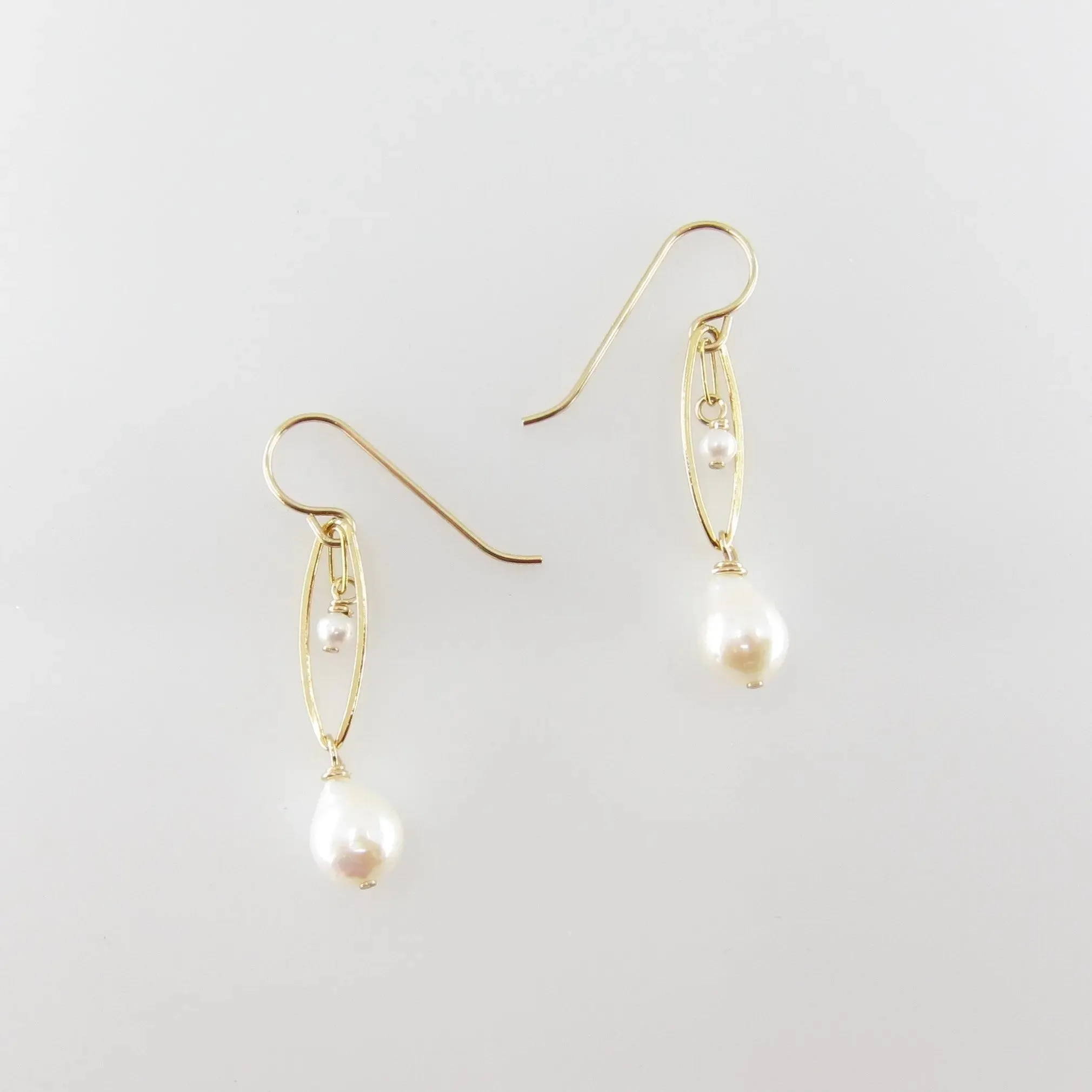 Small Marquis Link Earrings with Baby Baroque Pearl Drops
