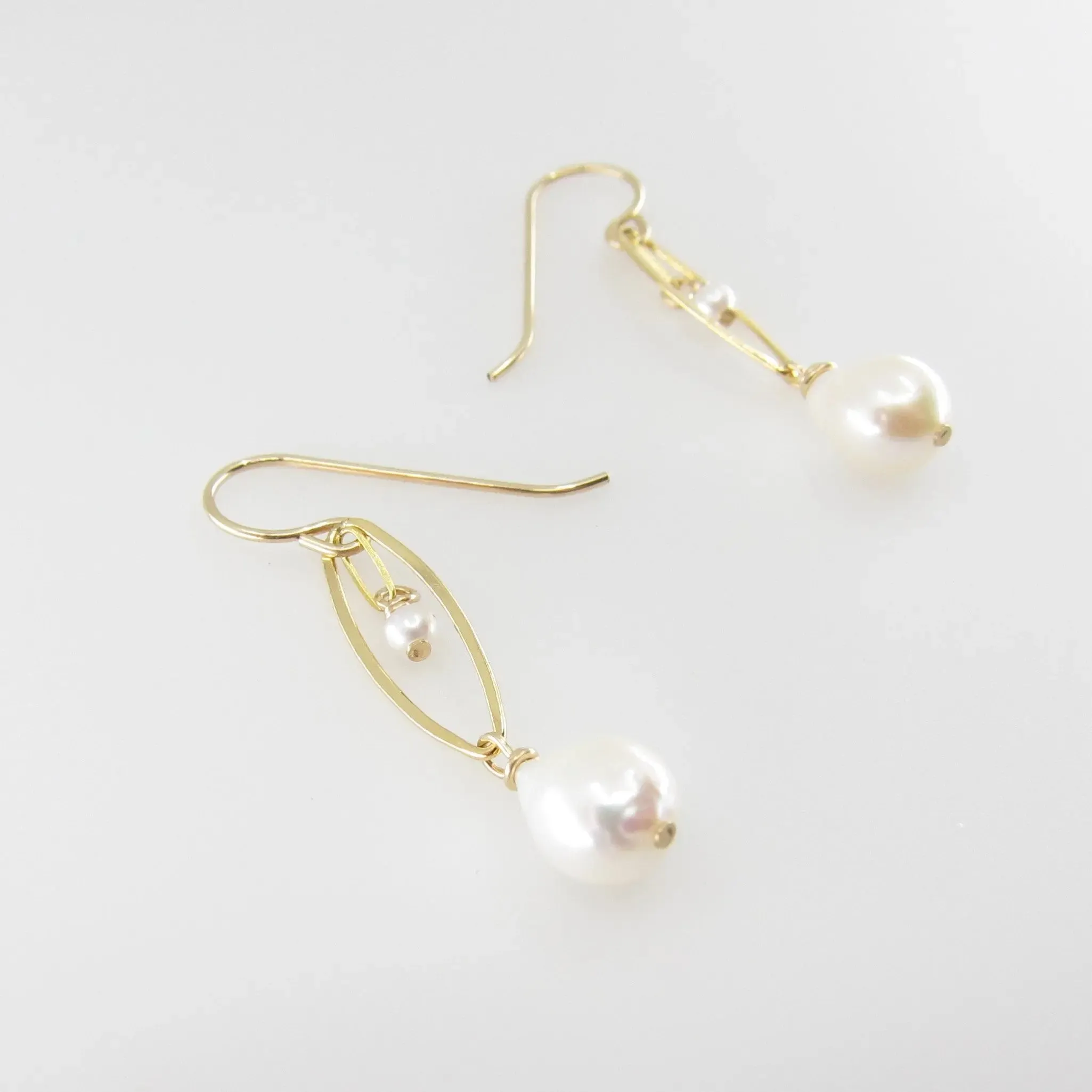 Small Marquis Link Earrings with Baby Baroque Pearl Drops