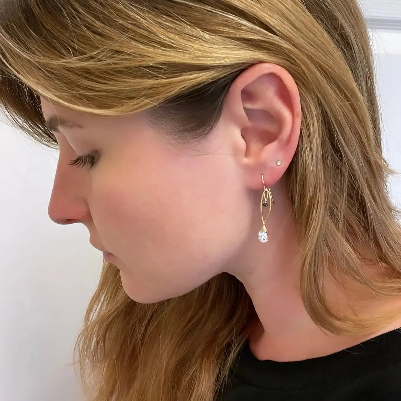 Small Marquis Link Earrings with Baby Baroque Pearl Drops