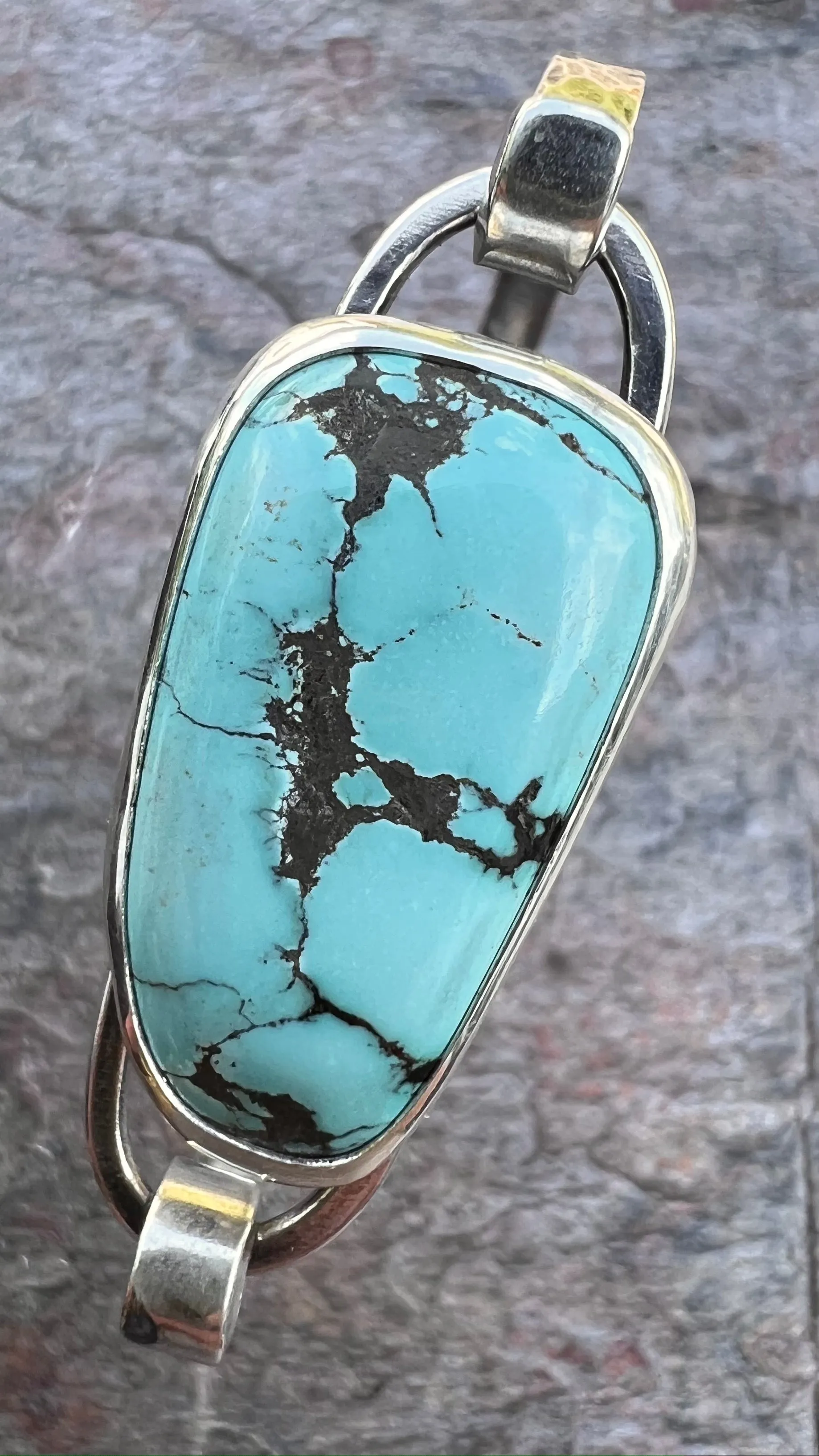 Turquoise Sterling Silver Bracelet - Handmade One-of-a-kind Tension Cuff Bracelet