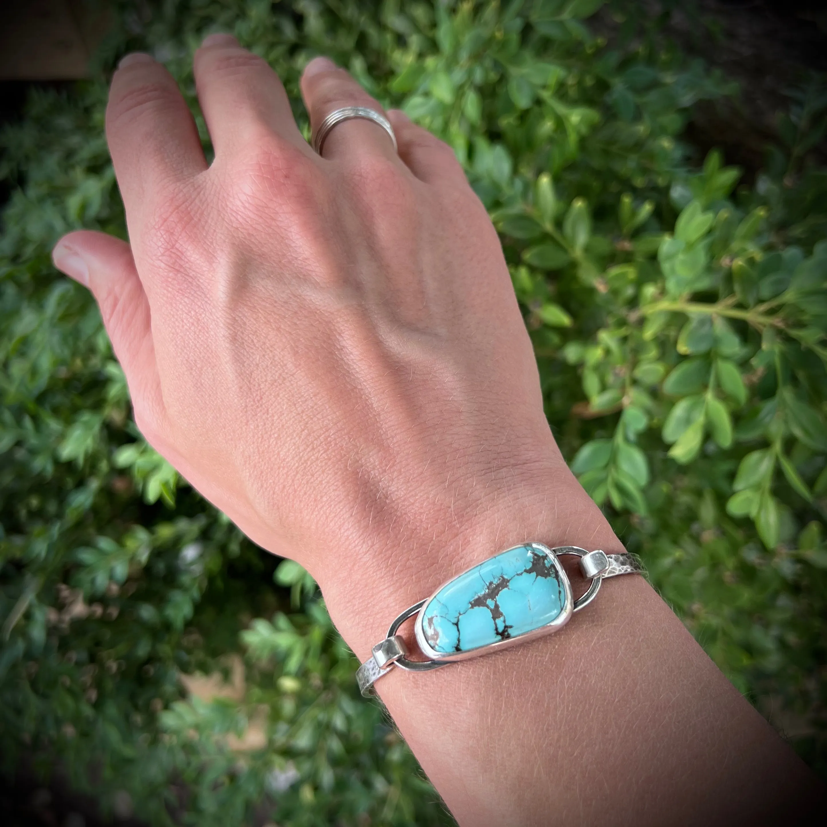 Turquoise Sterling Silver Bracelet - Handmade One-of-a-kind Tension Cuff Bracelet
