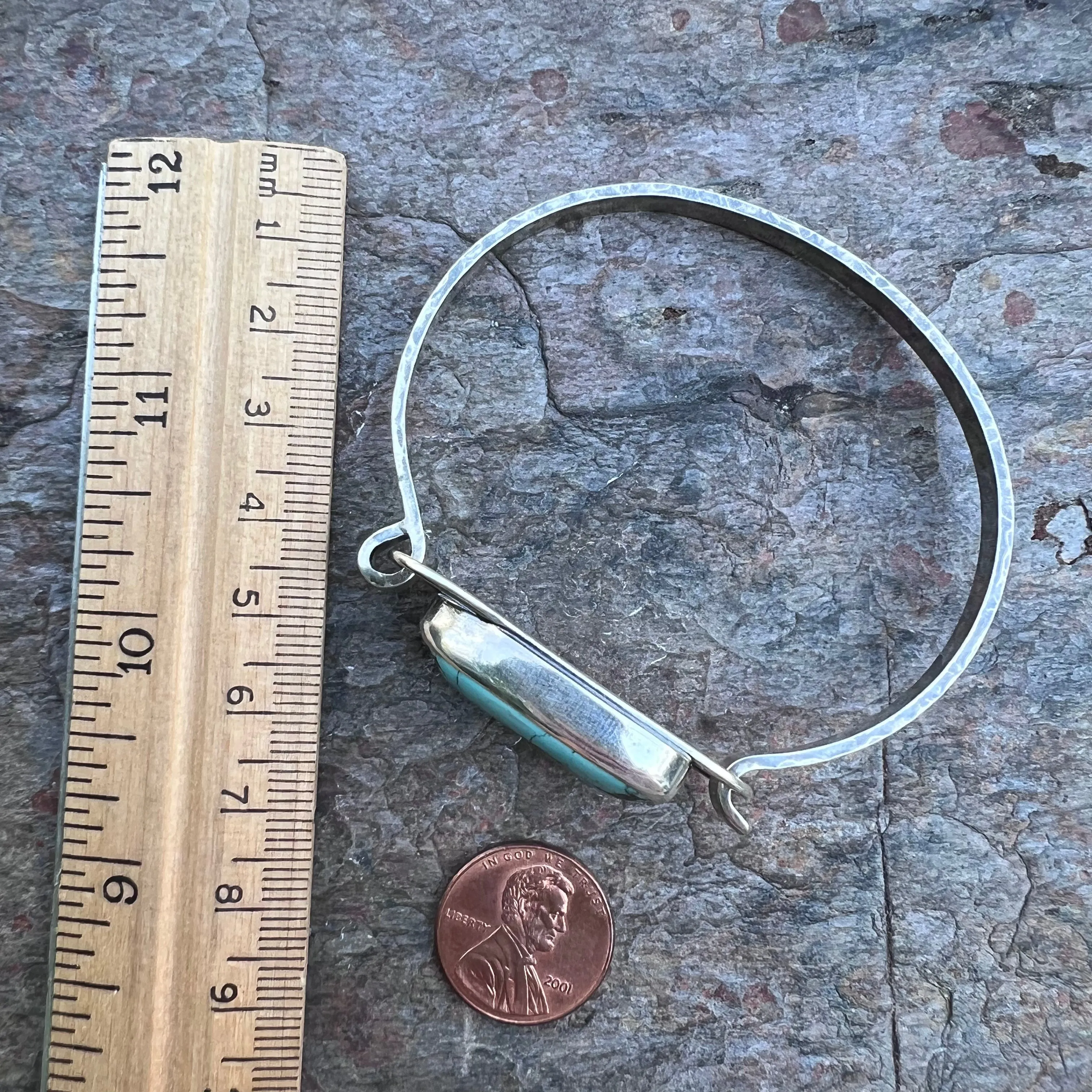 Turquoise Sterling Silver Bracelet - Handmade One-of-a-kind Tension Cuff Bracelet