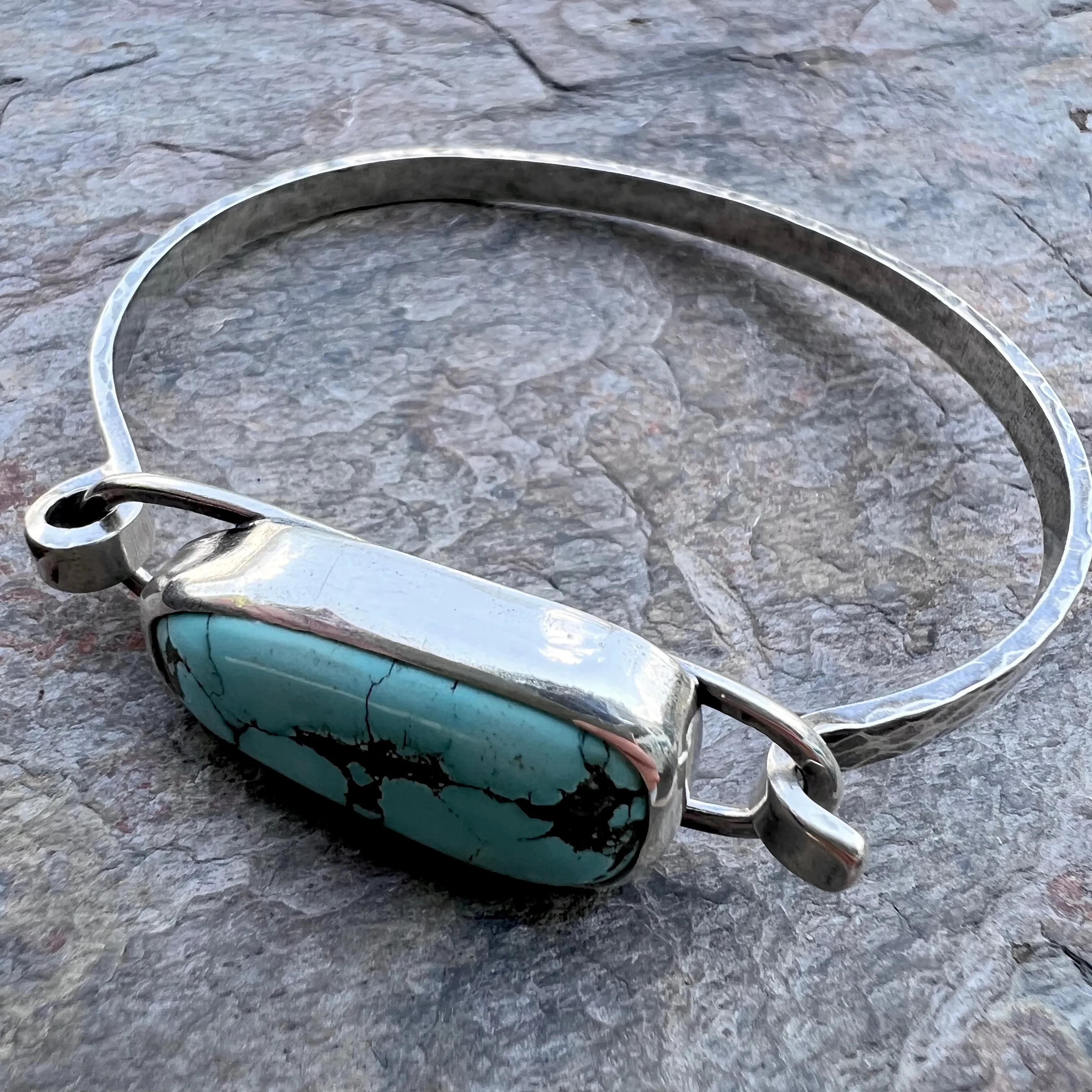 Turquoise Sterling Silver Bracelet - Handmade One-of-a-kind Tension Cuff Bracelet